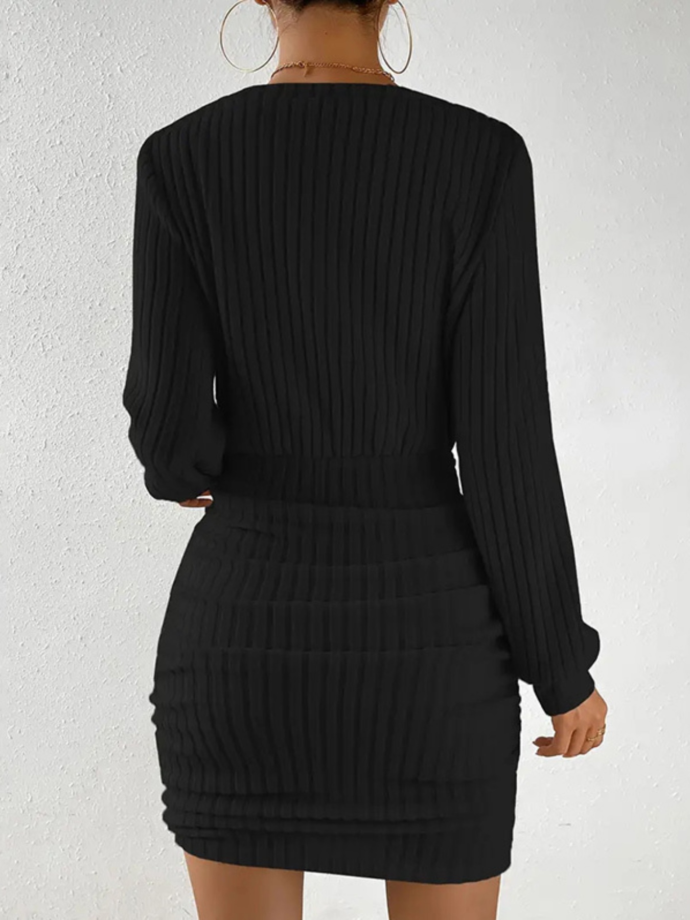 elegant ribbed mini dress women v neck long sleeve bodycon - Temu
