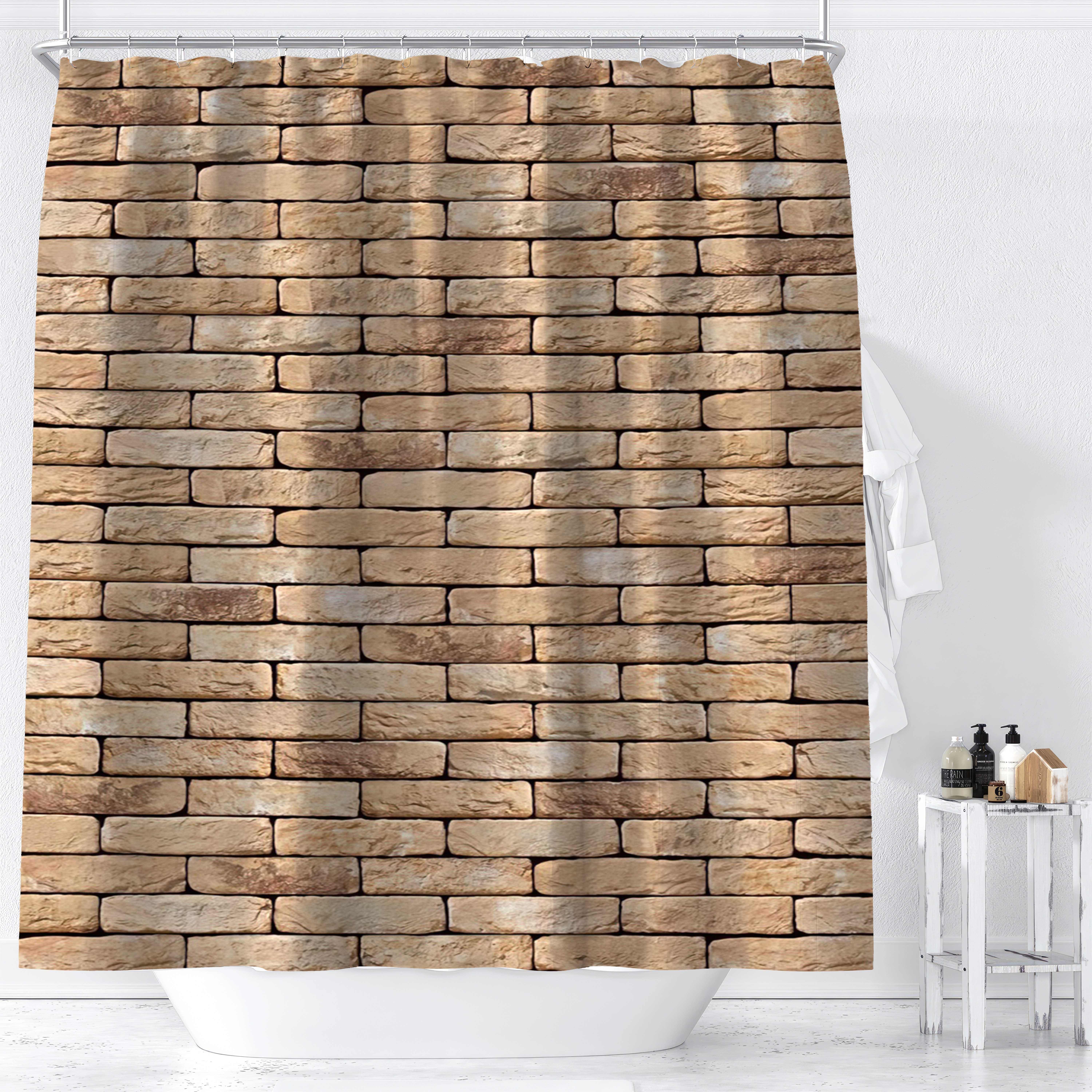 

1pc Rustic Stone Brick Wall Design Shower Curtain, Rectangular 3d Digital Print, 70.87x70.87 Inches, Bathroom Decor With Hooks, Waterproof Fabric, Durable Washable