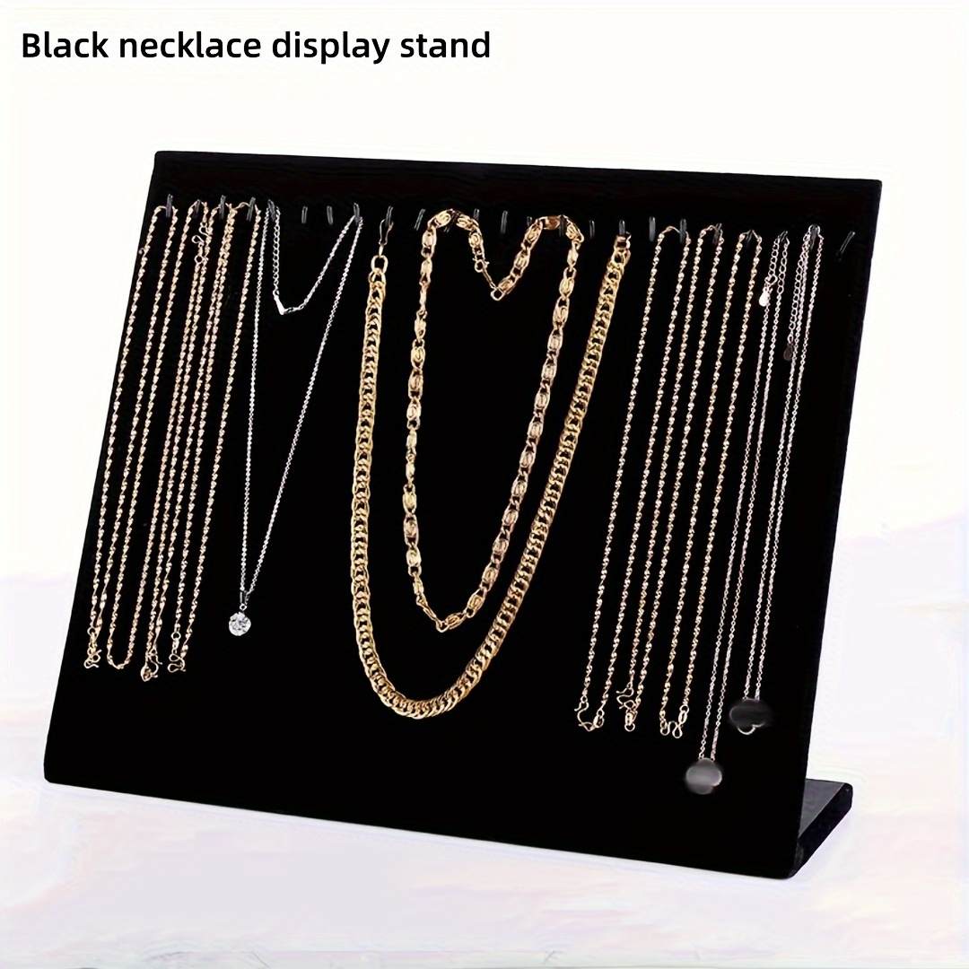 TEMU Elegant Black Velvet L-shaped Jewelry Organizer With 24 Hooks - Necklace And Bracelet Display Stand, Women's Accessory Storage Solution