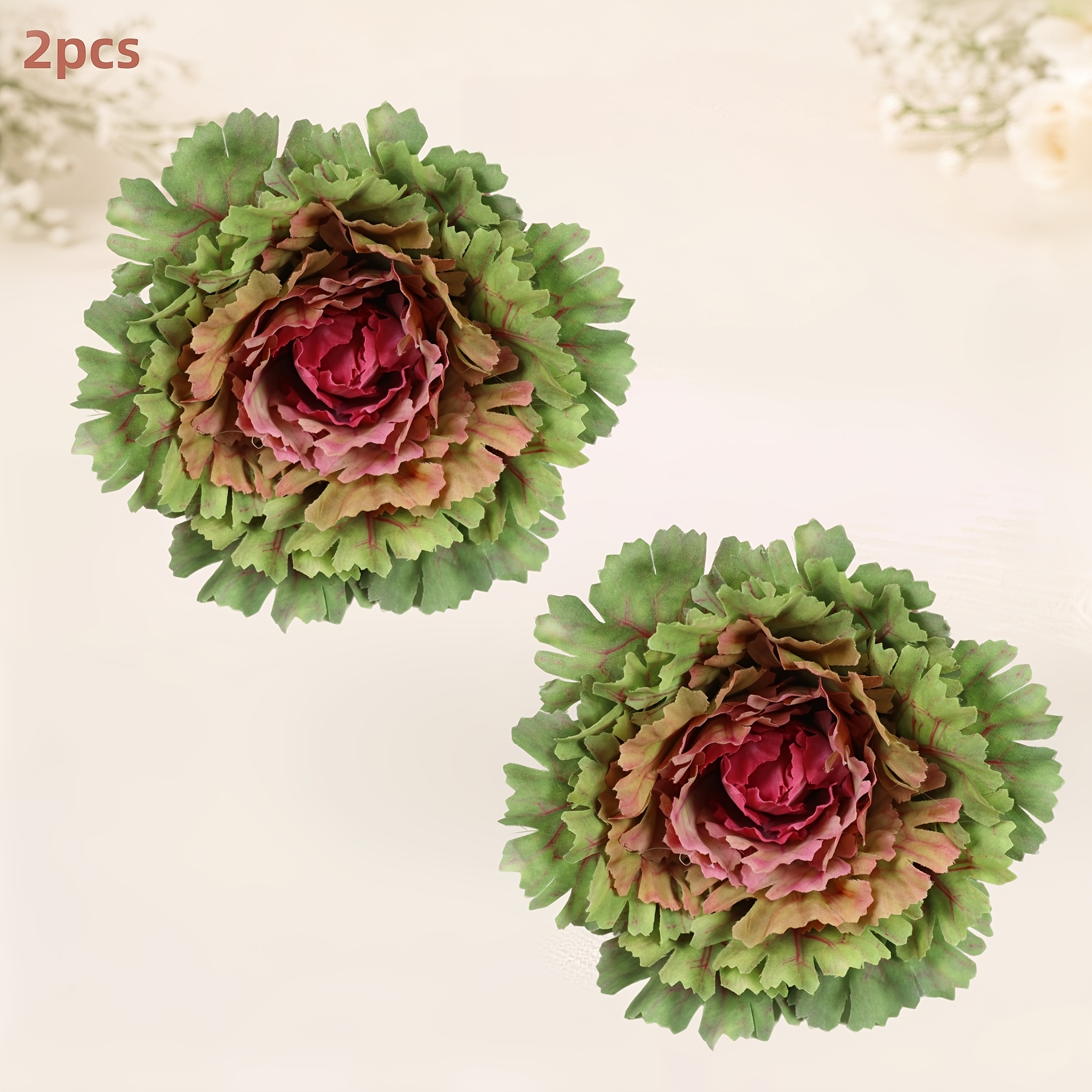 TEMU 2pcs Realistic Artificial Heads With Fake Vegetable Flower Branches - 5.31-inch Suitable For Home, Wedding, Office Decor, Diy Crafts, Table
