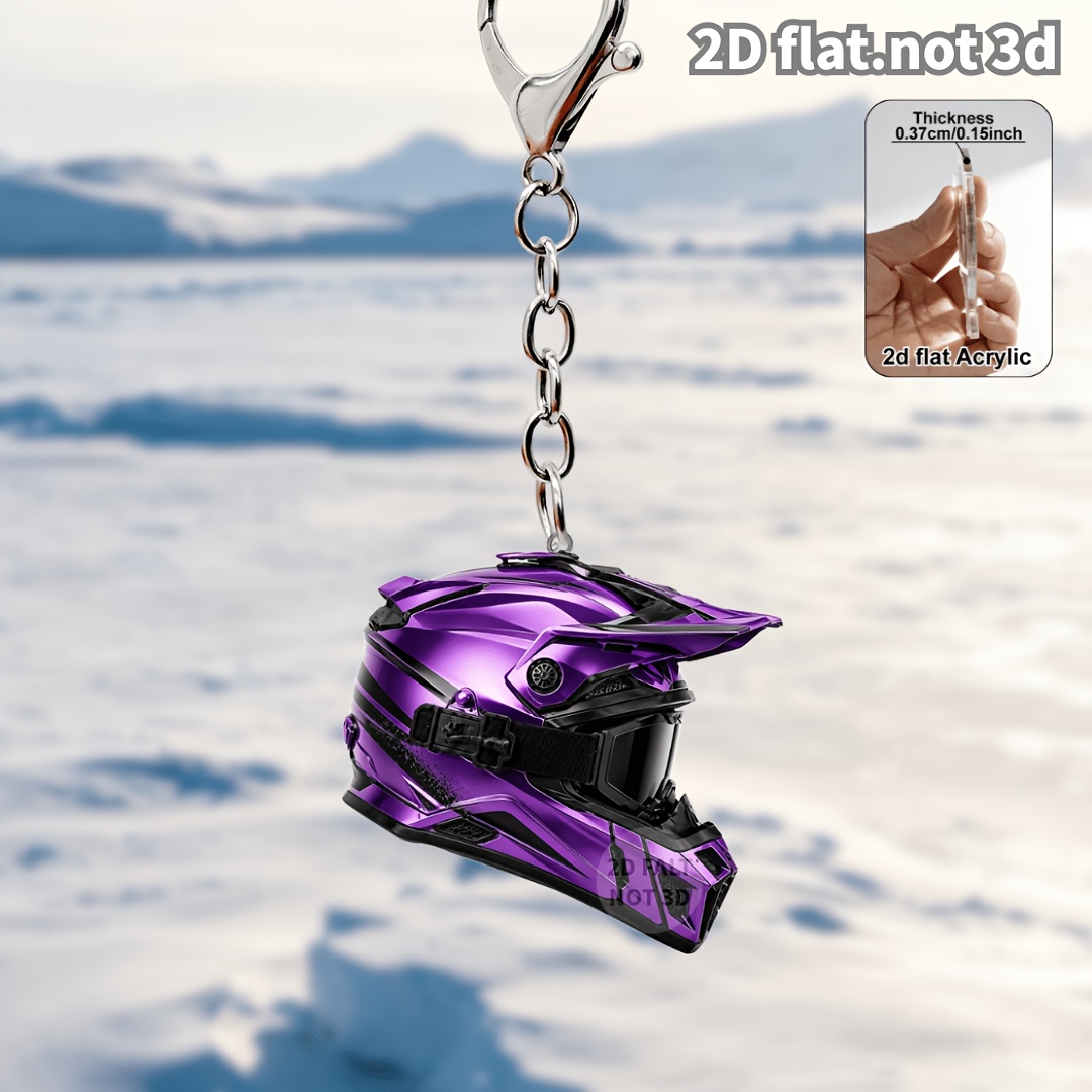 TEMU 2d Flat, 1pc Off-road Motorcycle Helmet Acrylic Keychain Pendant, Off-road Riding Helmet Motorcycle Trend-themed Keyring Ornament, Creative And