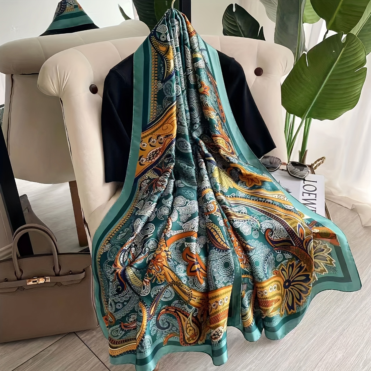 elegant floral print scarf women long versatile shawl in Temu