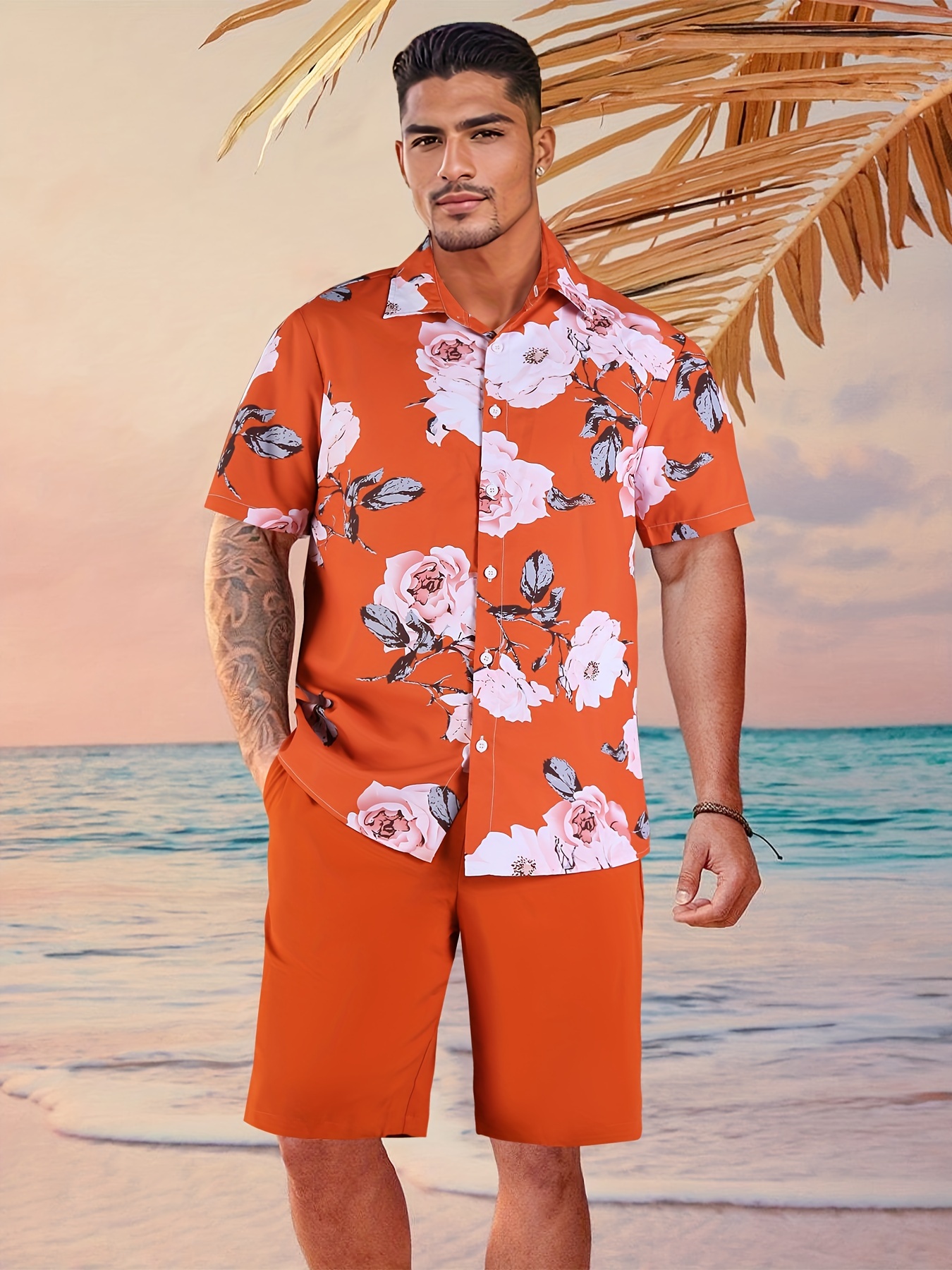 Ropa Outfit Pantalon Naranja Hombre Conjunto Camisa Pantalones