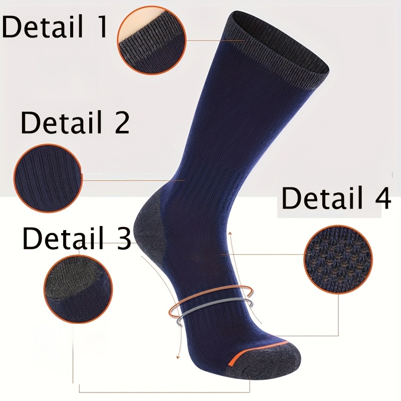 6Pairs Men'S Thick Warm Winter Socks Plain Color Sweat Absorbant Crew Socks