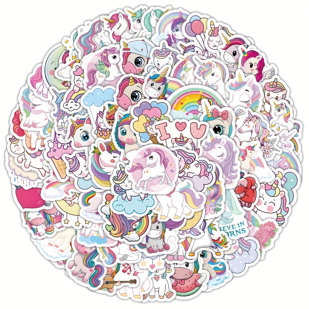 Unicorn Cute Rainbow - 3 Vinyl Sticker - For Car Laptop I-Pad Phone Helmet  Hard Hat - Waterproof Decal 