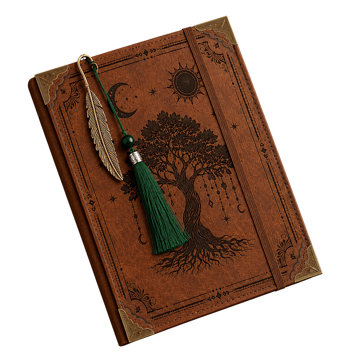 TEMU Of - Large 3 Hole Clip+copper Bookmark, Featuring A Vintage Embossed Cover And Brass Corners, Perfect For Storing Documents, Spell Books, And