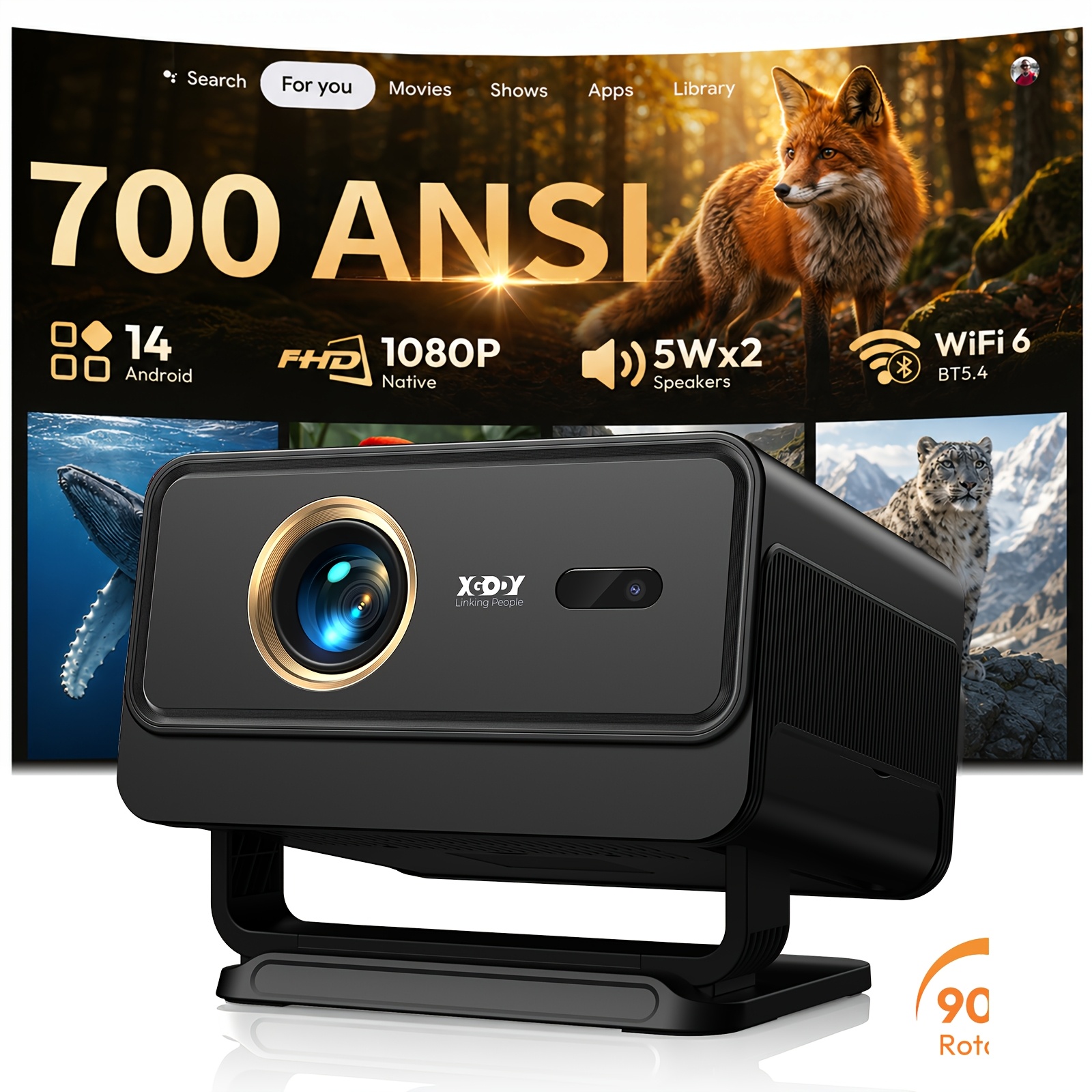 Image of Xgody Gimbal A4 8k Support High-resolution Projector 1080p Local Fhd Auto Keystone Electronic Focus Wifi6+bt5.4 For Backyard, Beach Bbq, Pool, , Camping, Wedding 40-120 Inch Hdr10