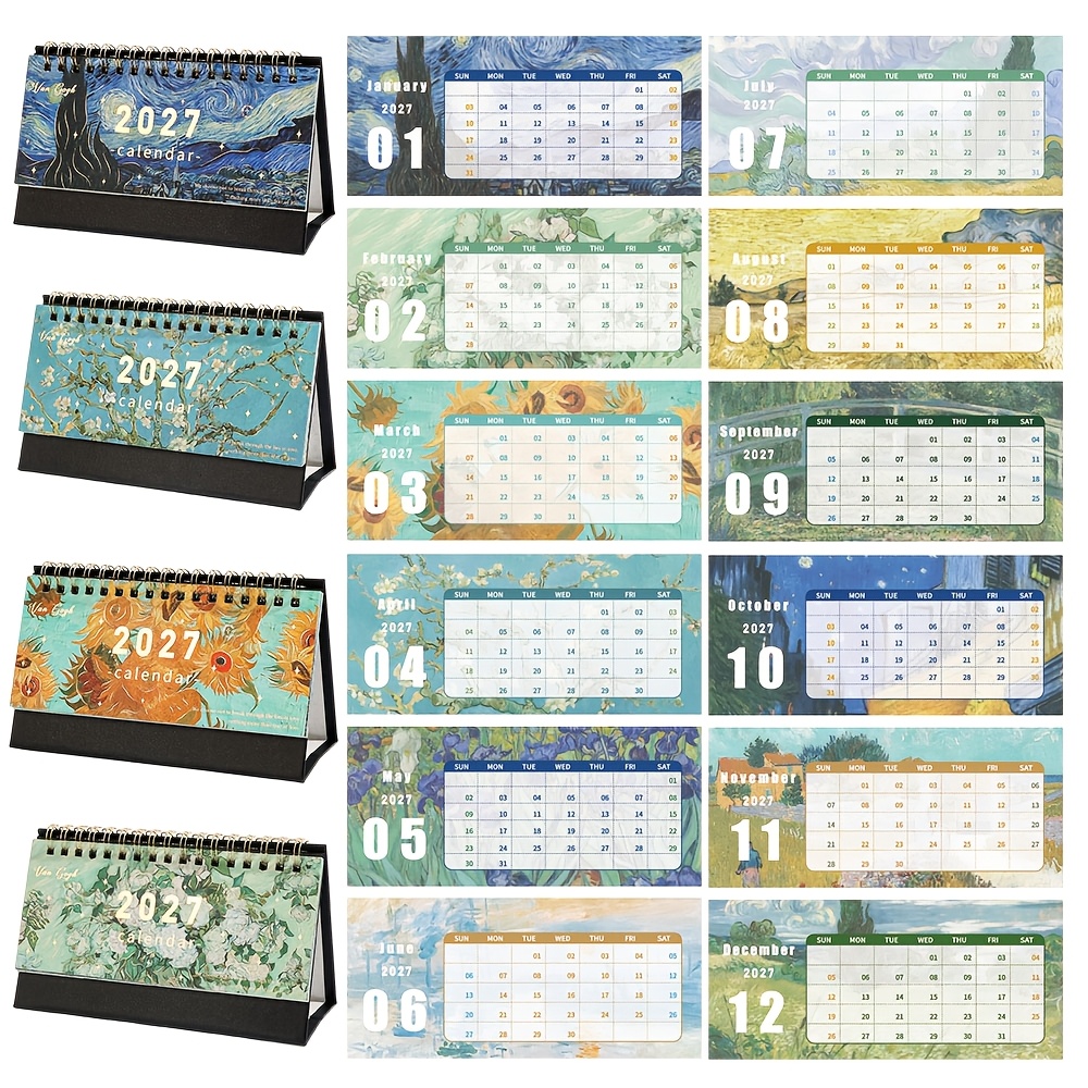Image of 2027 Vintage Black Cat Desk Calendar Set Of 4 Tabletop Flip Calendars With Monthly Pages And Memo Notes On Back, Perfect Scheduler Organizer For Home Office School, Cute Gift For Cat Lovers