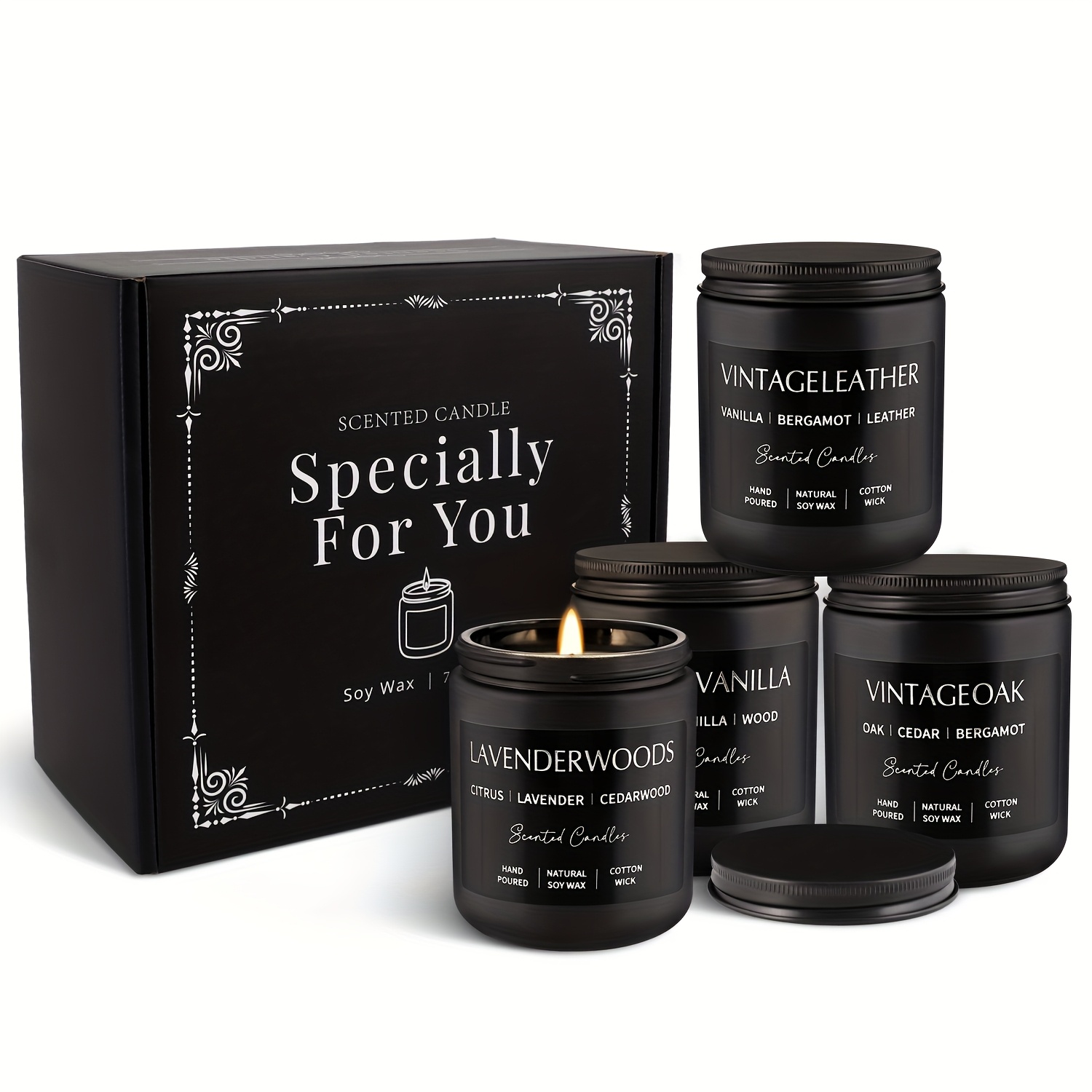 TEMU 4 Candles, Holiday Gift/bedroom Decoration/ Series, Candle Gift Set - Men's Canned Candles, Household Fragrance 7-ounce (about 200 Grams) Soy