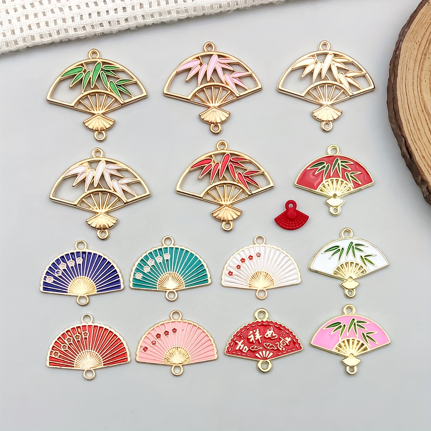 TEMU 15pcs Fan-shaped Alloy Charms - Multicolor Fan Design Pendants Suitable For Diy Necklace, Bracelet, Keychain Making - Durable Fan-themed