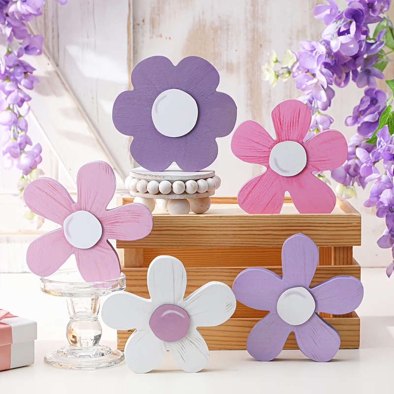 5pcs Bohemian Farmhouse Table Centerpiece - Artificial 3d Floral Plaque With 5 Bloom Stems, Irregular Decor For Summer Kitchen, Nursery, Wedding & Shower - Rustic Daisies Decoration Suitable For Home