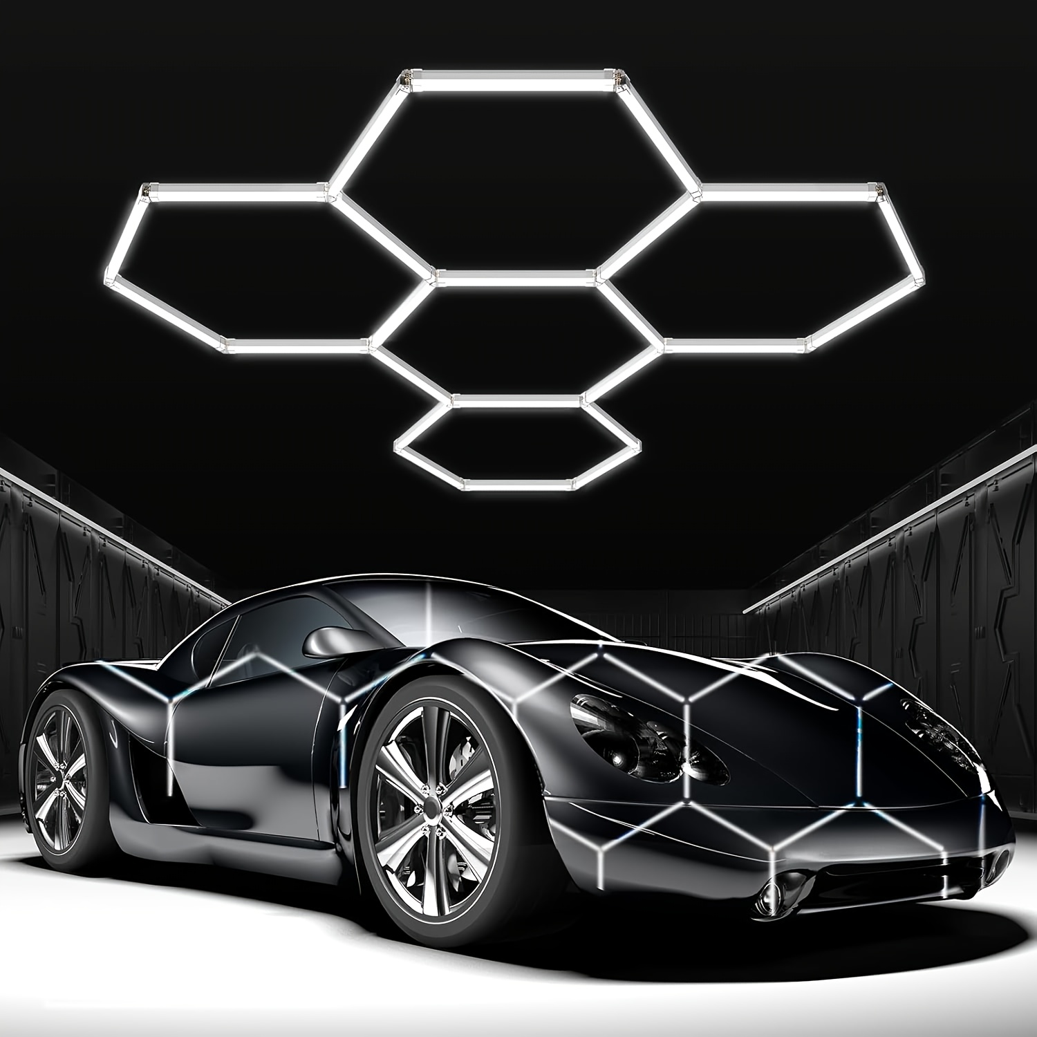 TEMU 200w Hexagon Led Garage Light - 24000lm 6500k, Modern Industrial Style Ceiling Lighting For Garage, Warehouse, Basement, Gym, Car Detailing Shop, And Hair Salon