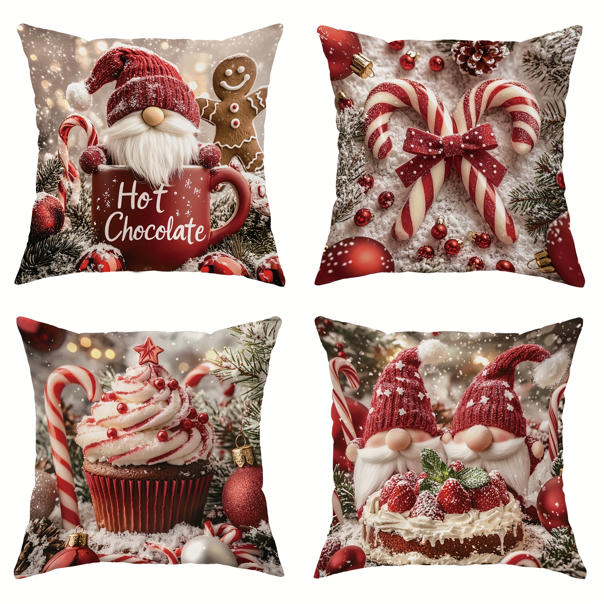 

4pcs Set Christmas - , & | , Zip | For & Bedroom Decor | 18x18 | , Christmas Decor