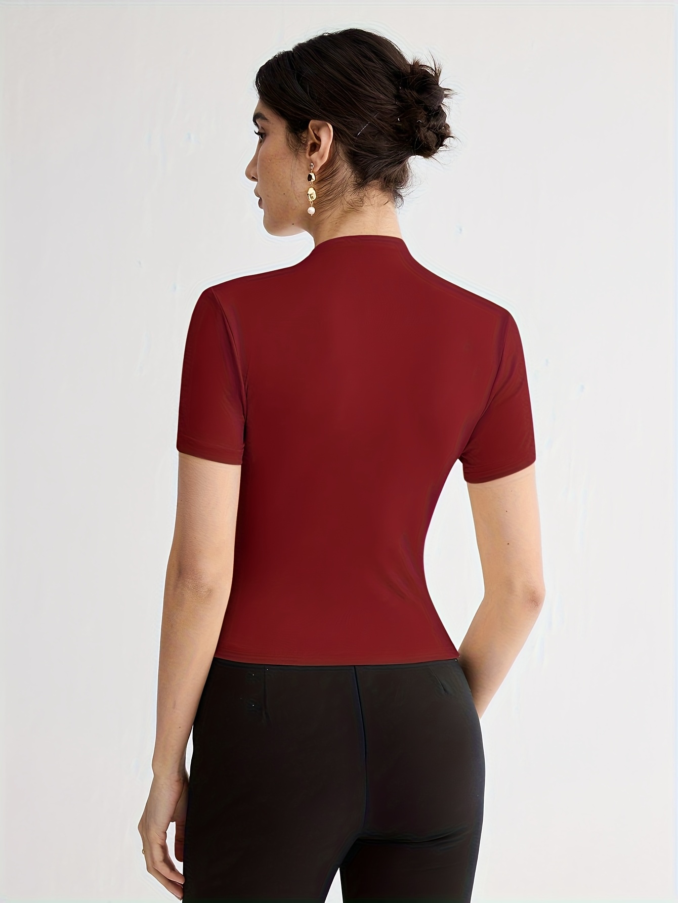 Summer New Arrival Design Sense Versatile Solid Color T-Shirt Short Sleeve Top with Shoulder Button Decor