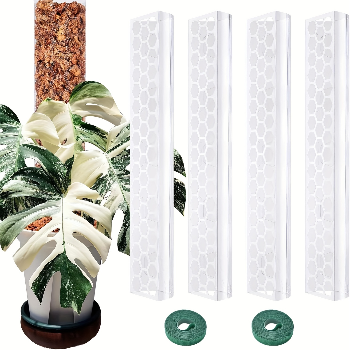 

4 Pcs 17 Inch Plastic Moss Pole For Plants Monstera, Stackable Plant Support For Indoor Climbing Plants, Clear Plant Poles With 2pcs Garden Ties Work With Sphagnum Moss