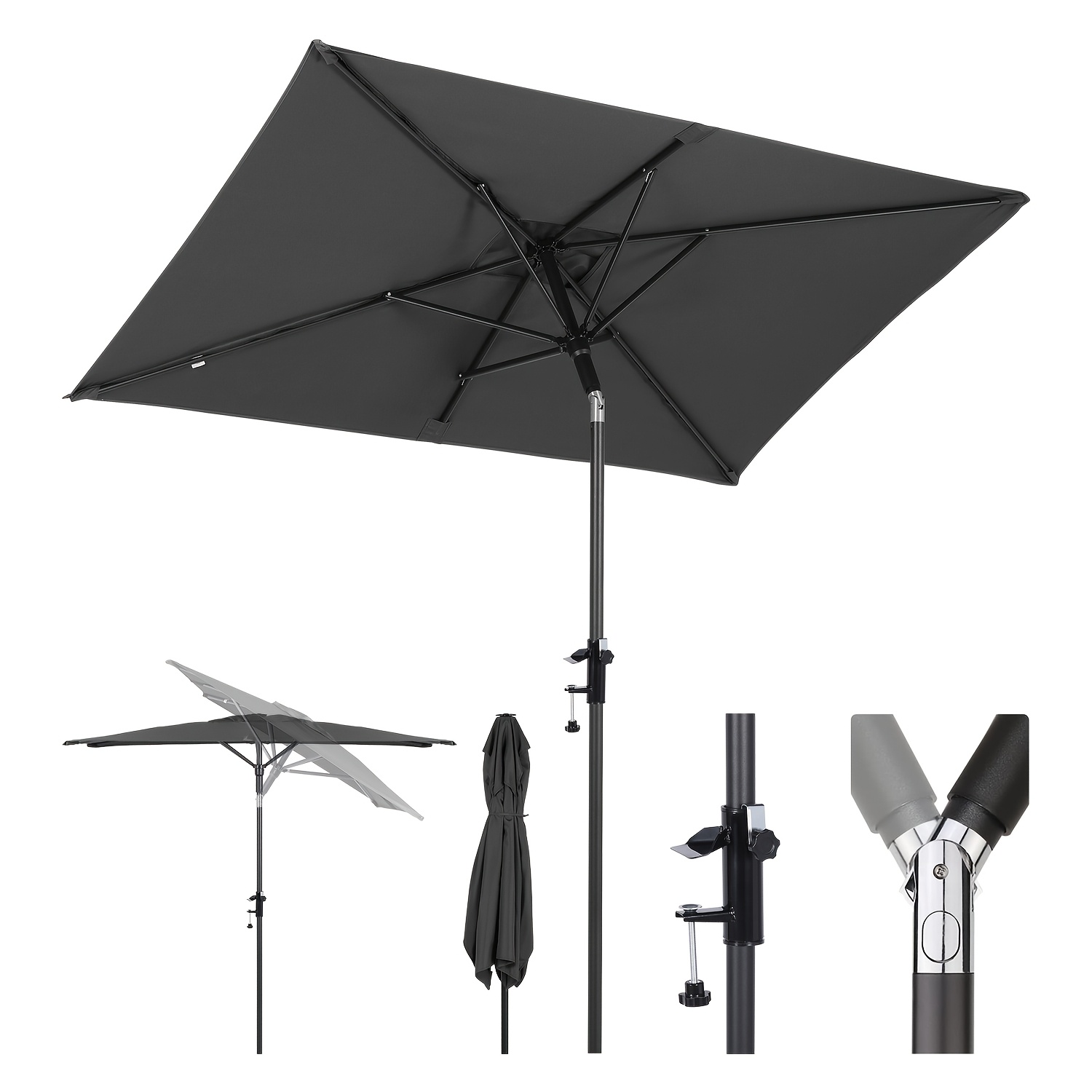200 X 125 Cm Parasol Balcony Parasol Rectangular With Holder Parasol Holder For Balcony, Patio And Garden, , Upf 50+