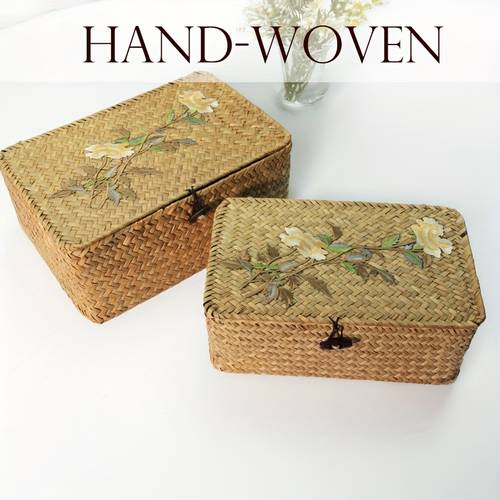 item picture hand woven embroidered storage box with lid an exquisite desktop multi functional stackable saving organizer for cosmetics jewelry grocery organization and home wardrobe storage suitable for office organization bathroom