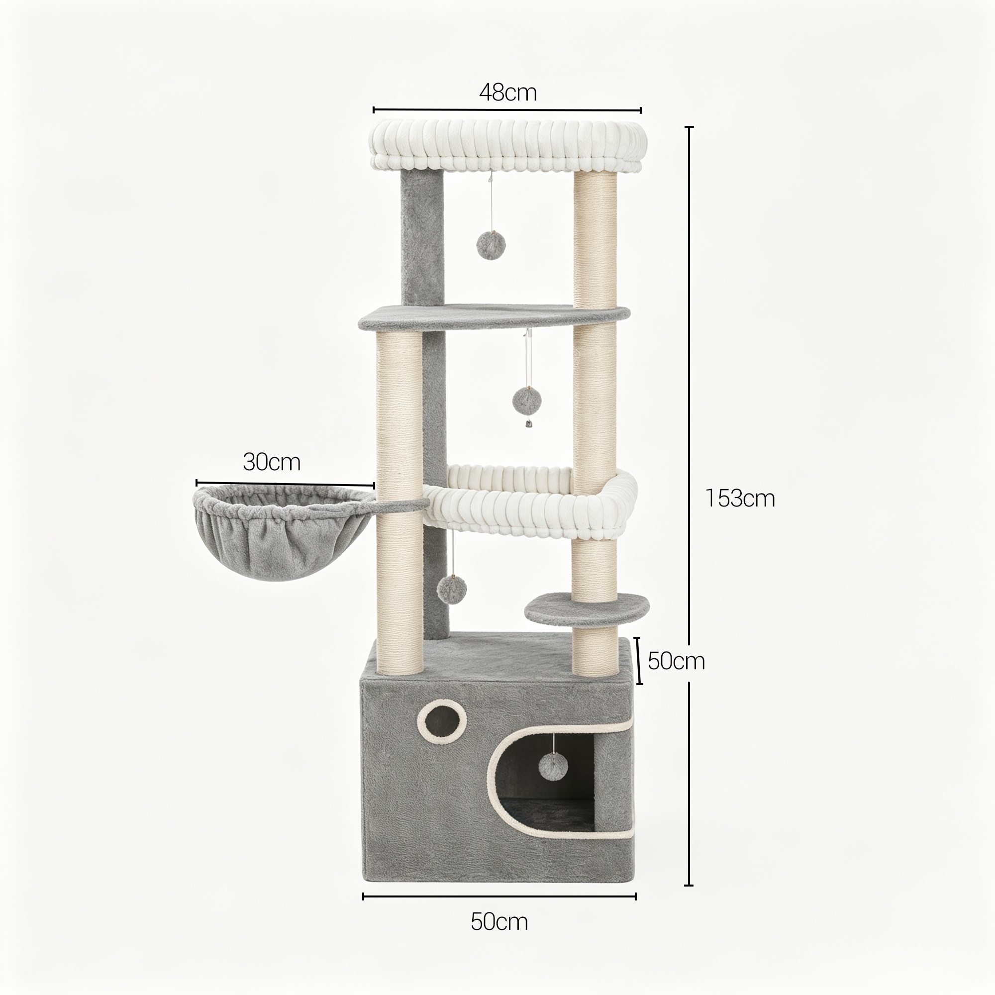 Light Gray Luxury For Cat Tree | 153cm High, Multi-functional For Cat Tree, Large For Cat Room, Large Platform, Soft Plush Fabric, A Cloud-like Resting And Playing Castle For Cats.