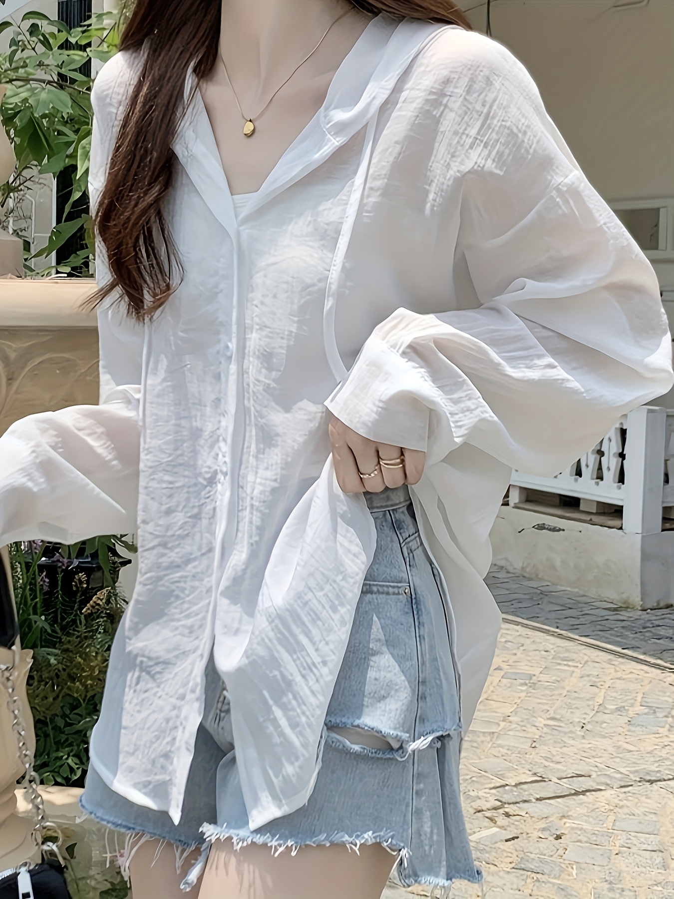 camisa larga semi transparente mujer diseño Temu Spain