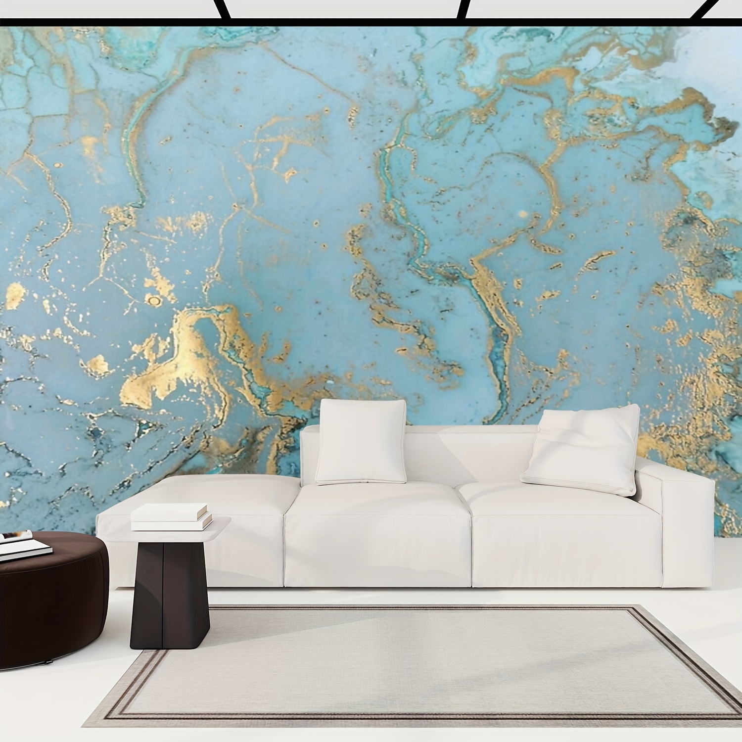 

Canvas Wallpaper Marble Gold Turquoise Blue Teal Marbling Peel & Stick Wallpaper Self-adhesive Removable Wall Mural Poster Sticker Background Wall Decor For Living Room Bedroom