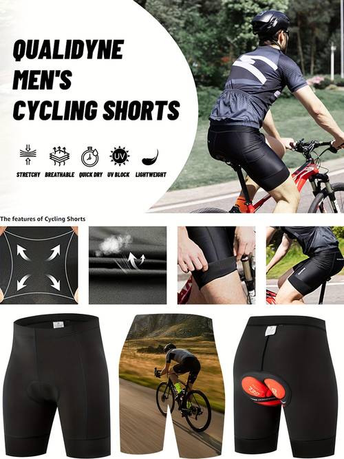 Men's Solid High Stretch Cycling Shorts With Pocket Design, 3D Padded Bicycle Riding Pants Bike Biking Clothes Cycle Shorts