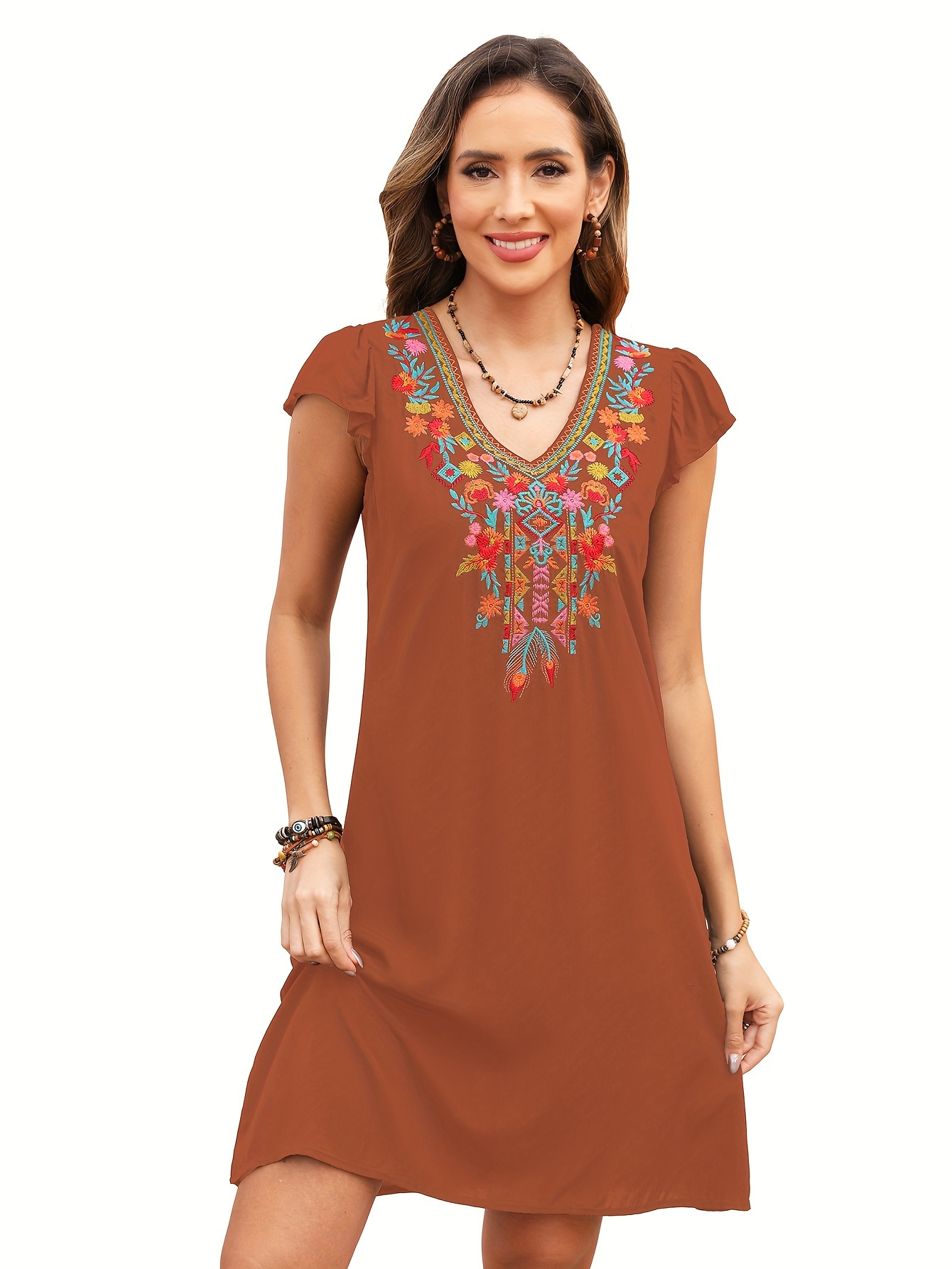 plus size spring summer womens mexican embroidered dresses Temu