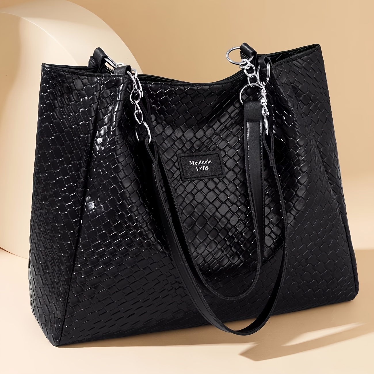 TEMU Women' Shoulder Bag: The Of - Caramel Brown Woven Soft Commuter Tote