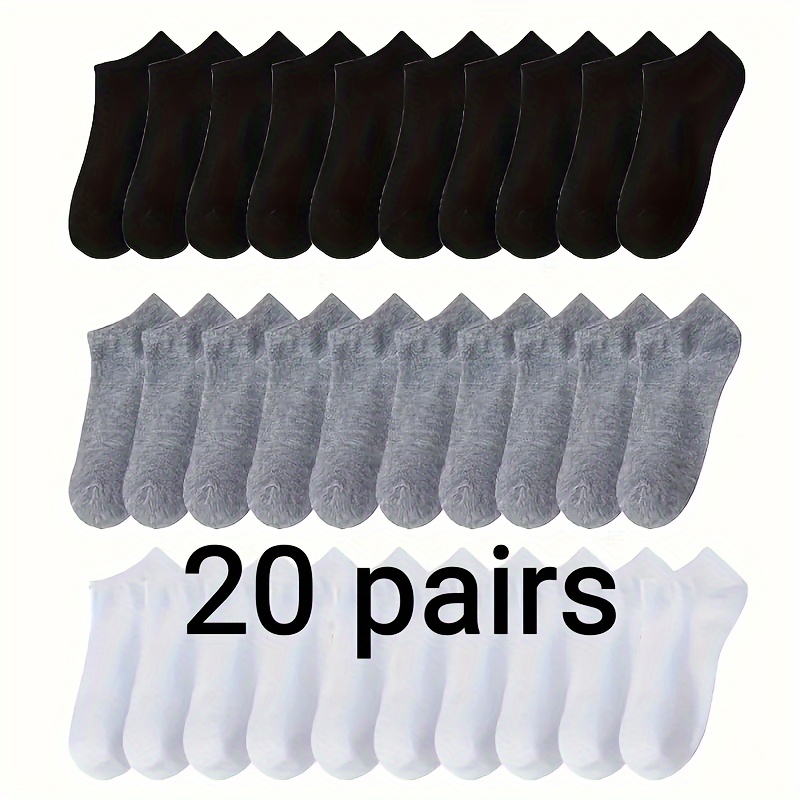 

20 Pairs Simple Solid Socks, Soft & Lightweight Unisex Low Cut Ankle Socks, Women's Stockings & Hosiery
