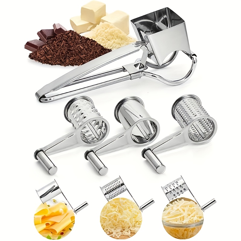 1 Set Multi-Functional Rotating Stainless Steel Cheese Grater, Food Grade Safety Grater, Hand Cranked Rotating Cheese Grater, Ginger Grater, Cheese Grater, Kitchen Creative Cheese Grater, Easy And  