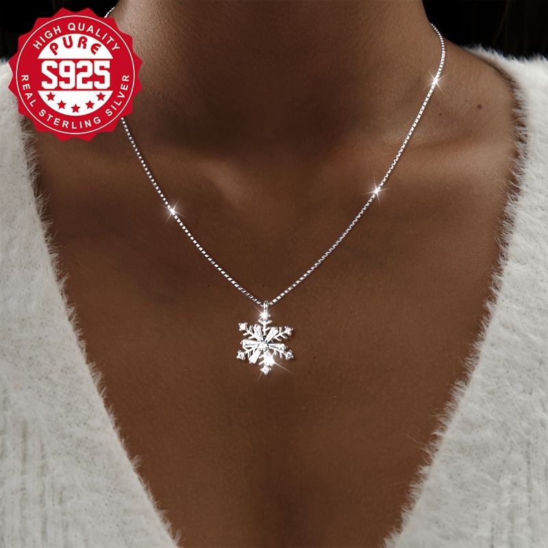TEMU Elegant 925 Sterling Silver Windmill Snowflake Necklace For Women, Rotating Snowflake Pendant With Cubic Synthetic Zirconia Inlay, Hypoallergenic, Perfect Gift For Parties And Casual Attire