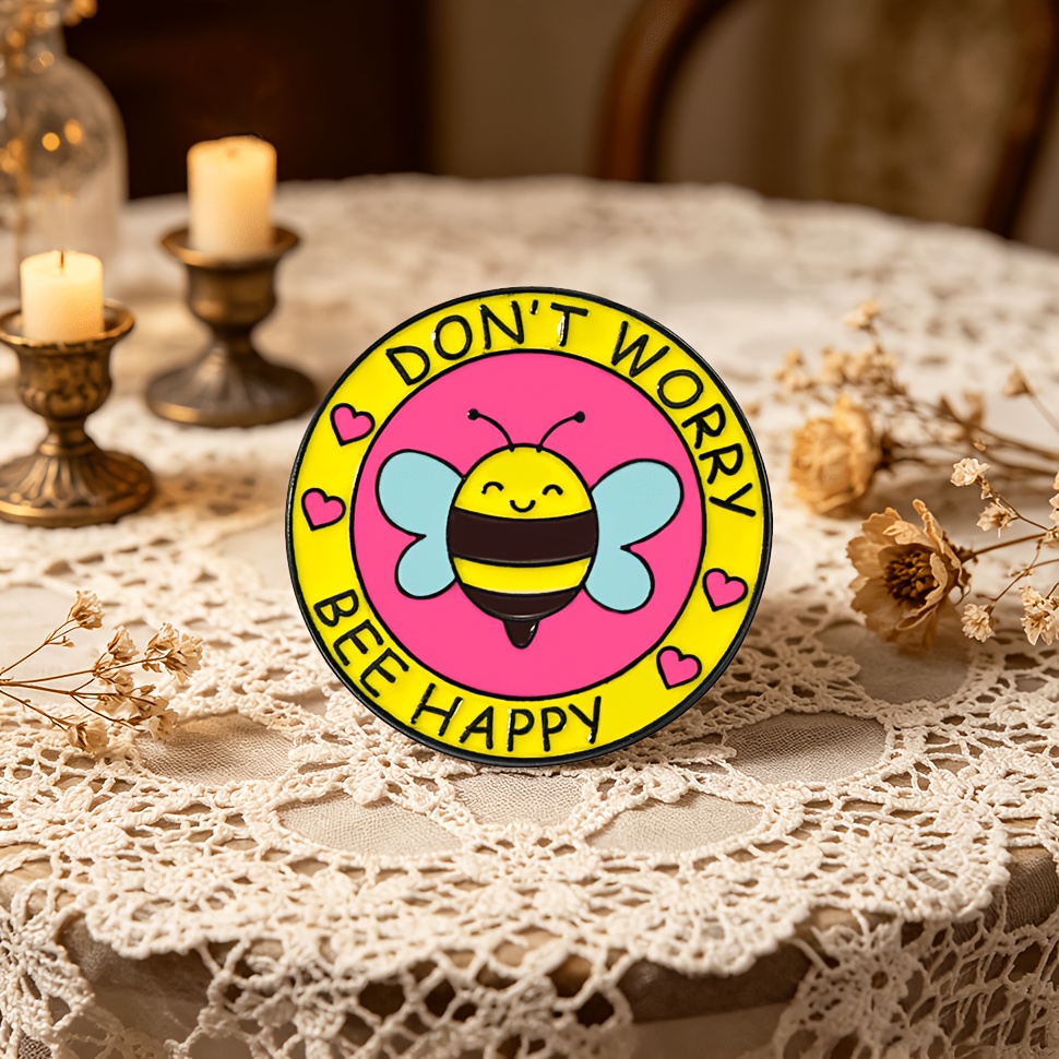 TEMU Lindo broche de esmalte con la "Don't Worry, ", pin de abeja con , accesorio de moda divertido y curativo para regalar