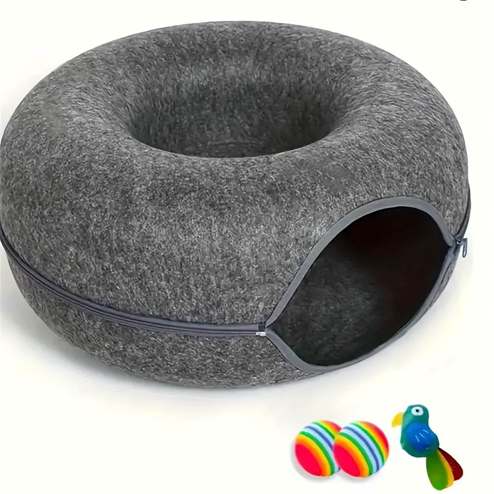 TEMU Large Donut Cat Bed - Indoor Tunnel Bed, , Detachable, Washable, And Comfortable Sleeping Space, Spacious Cave For Multiple Cats