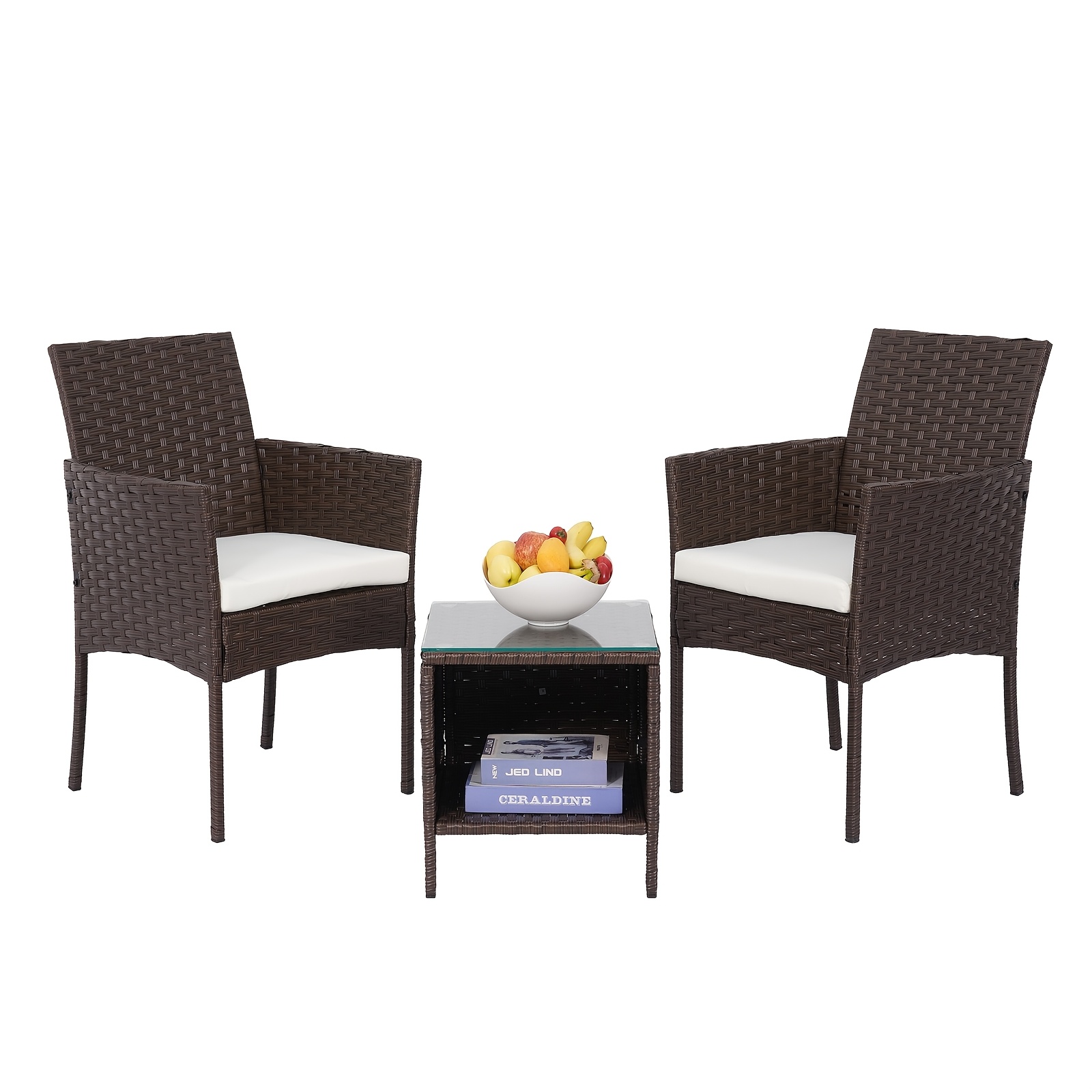 TEMU Outdoor Patio Furniture Set 3pcs Made Of Wear-resistant Hand-woven Rattan, Modern And Easy Patio Chair And Table Set, Suitable For , , , And