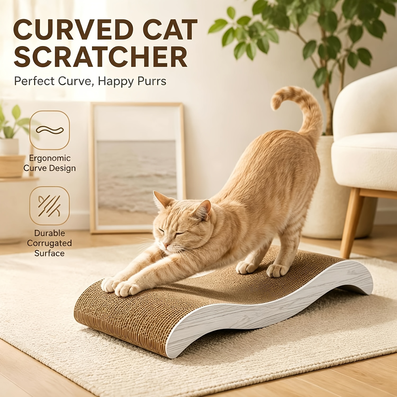 TEMU Ergonomic Wave Cat Scratching Paper Cardboard Scratch Pad & Bed - Suitable For Indoor Cats, Durable Wave- Claw Restorer With Comfortable, Space-