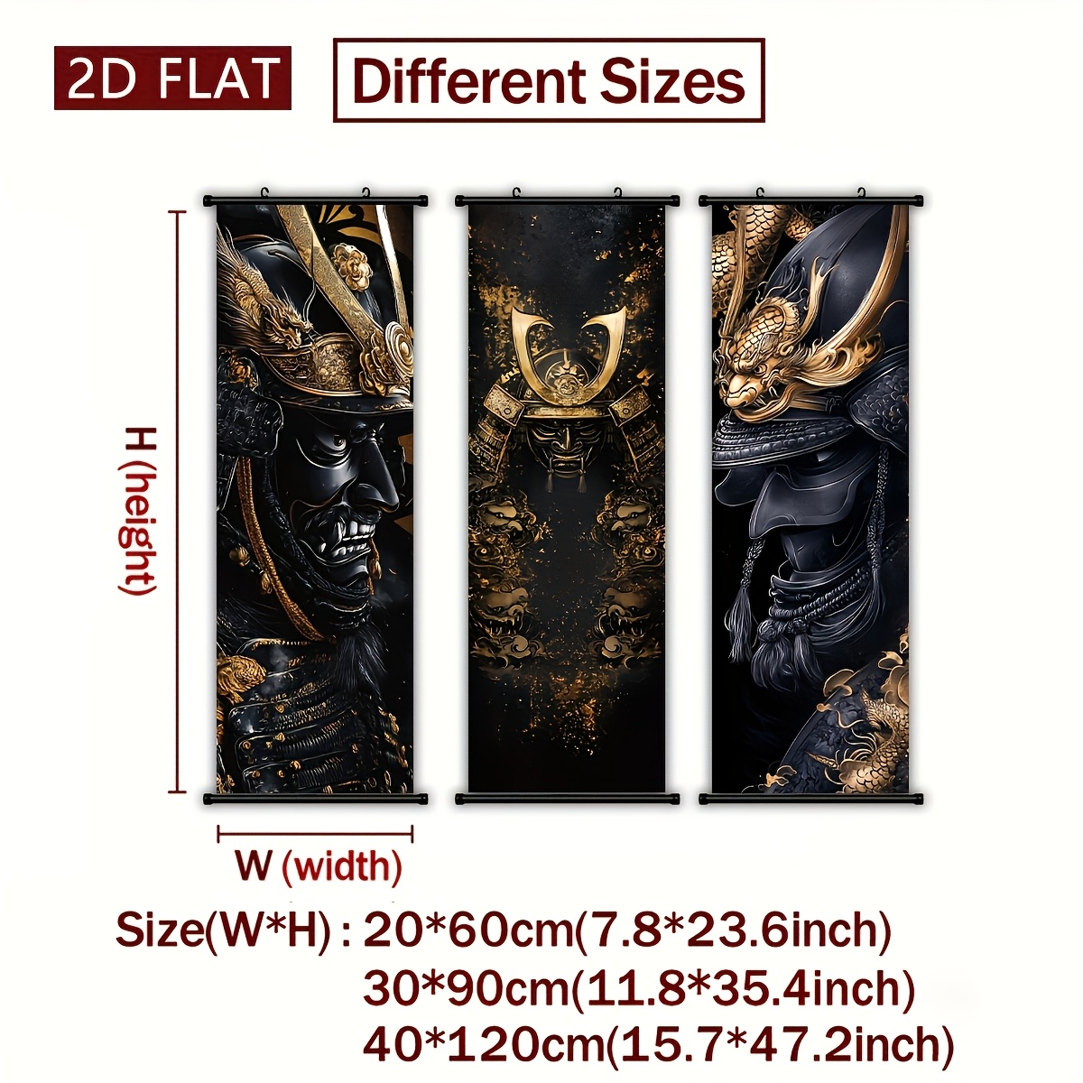 TEMU 2d Flat, 2d/flat - 3pcs Set Japanese Scroll Painting - High-definition Ink Traditional Dark Wall Poster Plastic Hanging Scroll Art, Suitable For