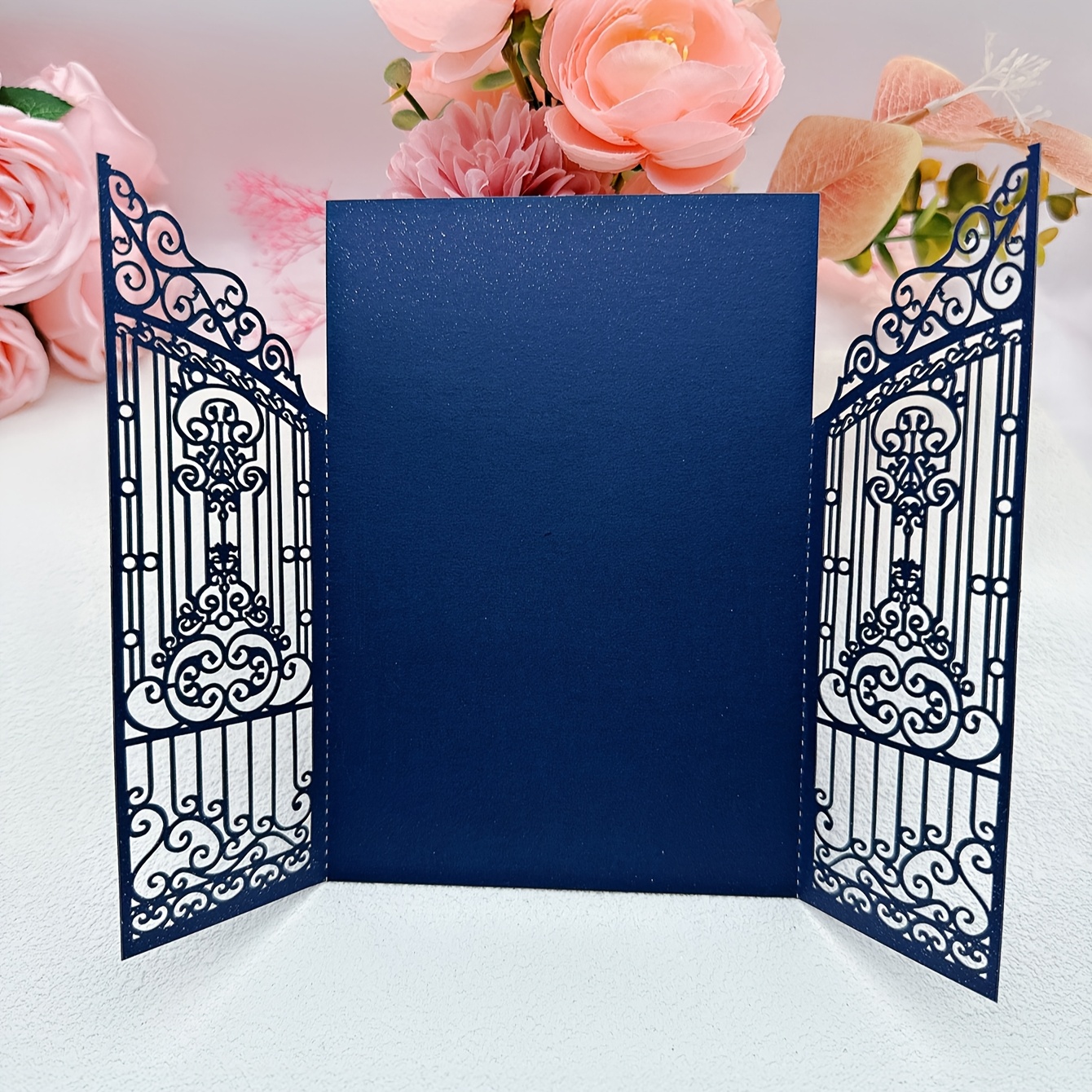 TEMU 25pcs/50pcs Elegant Glitter Wedding Invitations, Laser-cut Gatefold Invitations, Perfect For Anniversaries, Weddings, And Party Invitations -