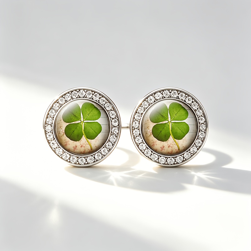 2pcs Classic Stud Earrings with Green Four-Leaf Clover