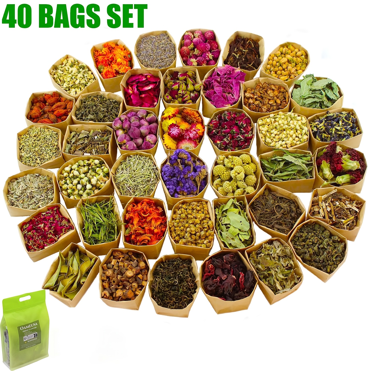 

40 Packs Dried Flowers Craft Set, Dried Plant Kit, Kit, Resin Jewelry Making, Diy Candle, Seasonal Decor, Roses, Jasmine, Peony, Lavender, -me-not, Etc