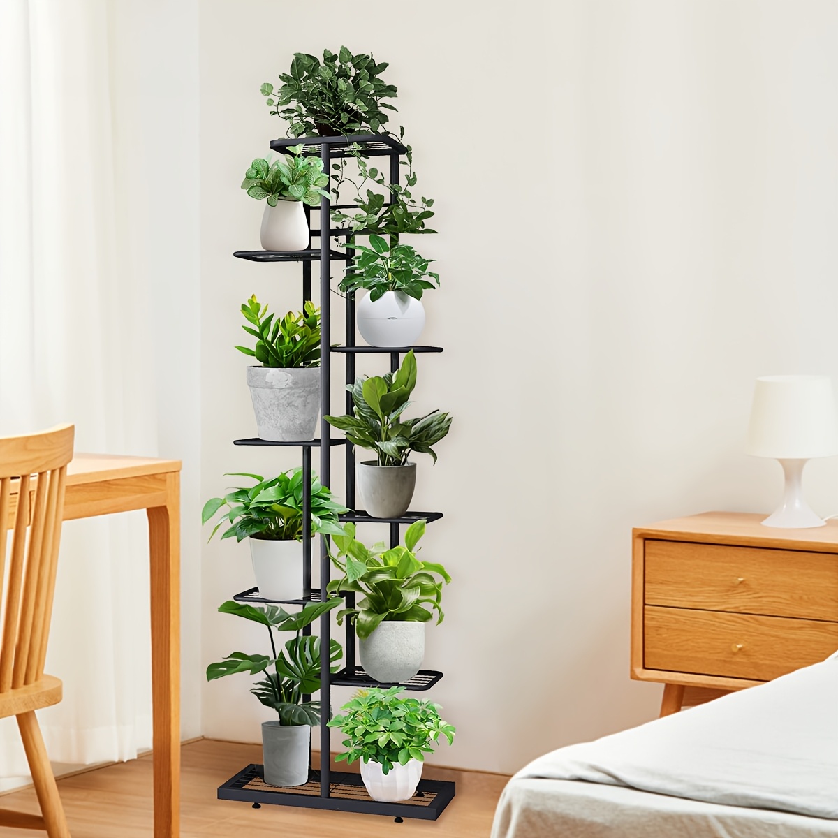 Image of Flower Stand Indoor-outdoor Metal Flower Staircase, Plant Shelf Flower Shelf, Dark Grey, Height 145cm, For Garden Or Balcony