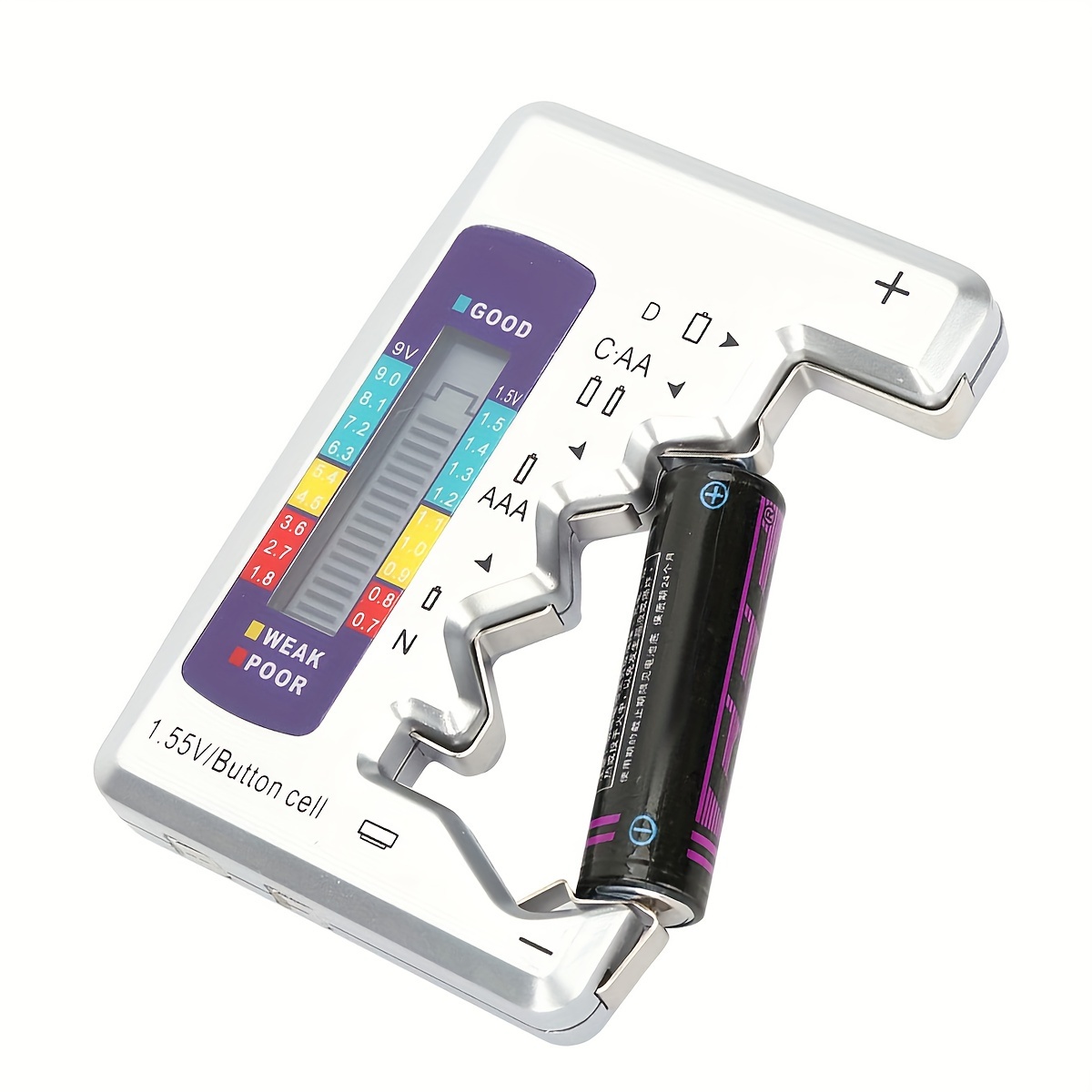 Versatile Digital Battery Tester - Quick & Easy Check for C, AA, AAA, D, N, 9V, 6F22, 1.5V Button Cell Batteries with LCD Display