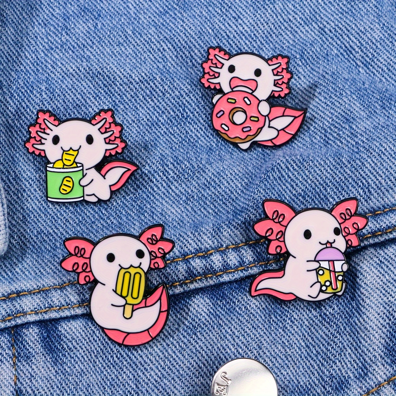 

4pcs/set Cute Pink Axolotl Enamel Brooch Pins, Zinc Alloy Cartoon Lapel Badges For Women's Fashion Accessory, Daily Wear No-mosaic Metal Pins For All Seasons