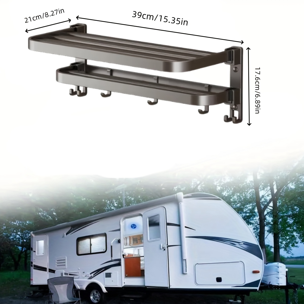 A Two-level Foldable Towel Rack Designed For Wall Storage In Rvs And Campers, Helping To Space. The 90-degree Folding Feature Makes It A Useful Accessory For Organizing Your Rv.