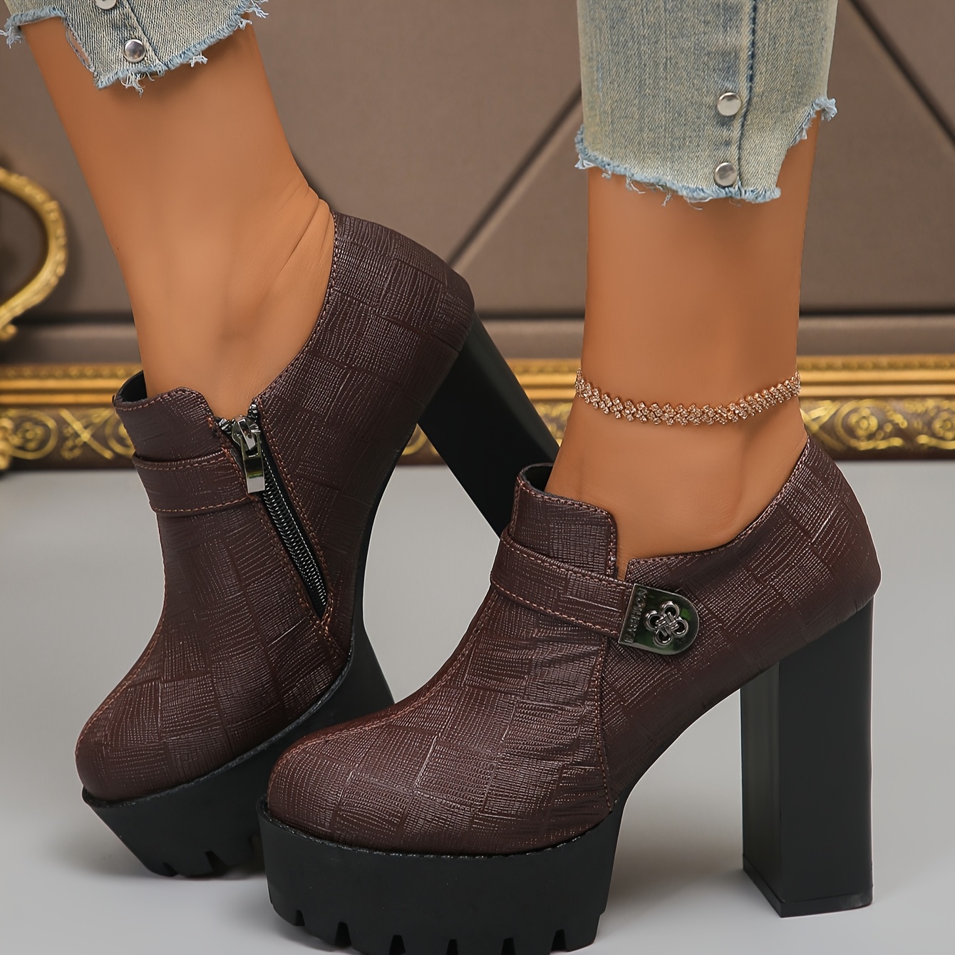 women's casual pumps brown synthetic cover high heel Temu United