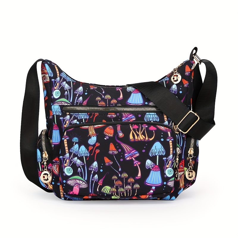 

Classic Mushroom, Butterfly, Flower Pattern Shoulder Bag, Elegant Middle Aged Style Crossbody Bag For Women