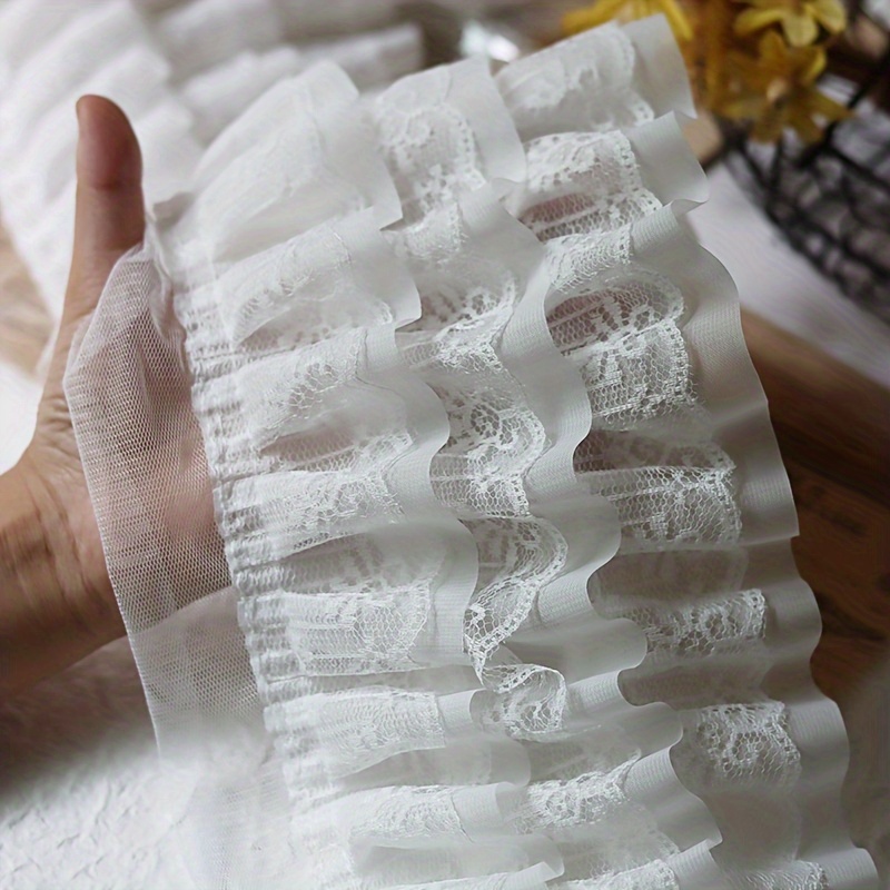 

White And Black 3-layer Chiffon Lace Trim, 13cm Wide Skirt Edge Lace Fabric - 36 Inches Long