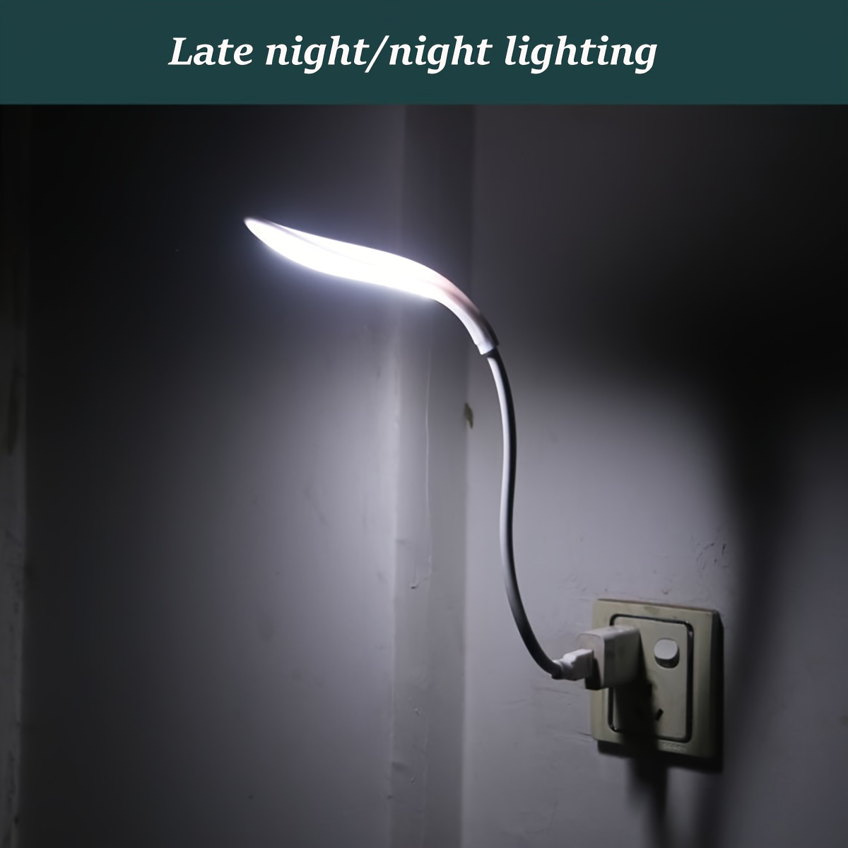 USB Plug-In Gooseneck Bedside Lamp, Adjustable Angle Reading Light