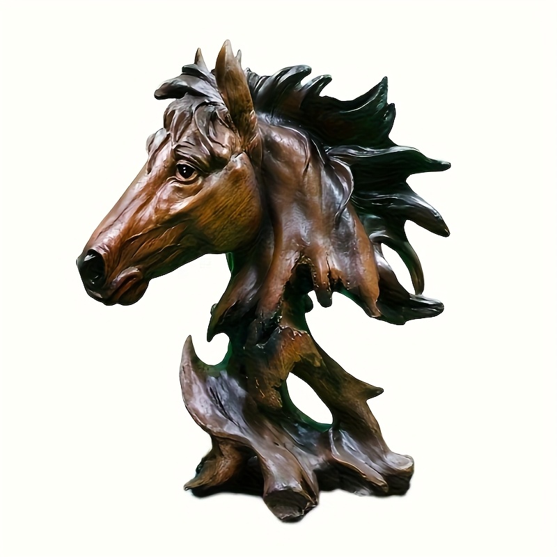 E-shop Pferdekopf Harz Statue Künstlerische Sammlerfigur Handgefertigte Pferde Deko Harz Wohnkultur für Wohnzimmer/Büro/Büro, Elegantes Sammlerstück