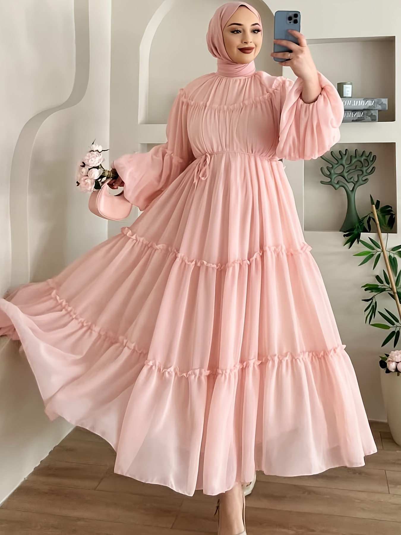 chinese dress ladies Blue Long A-line Long Sleeves Modest Formal Prom Dresses PD127 – bridalsew main image 1