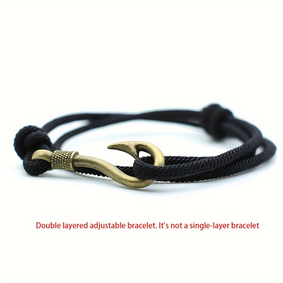 Stylish Vintage Fish Hook Anchor Bracelet With Double Layer Adjustable Rope, Perfect For Men And Women, Ideal For Sailing And Gift