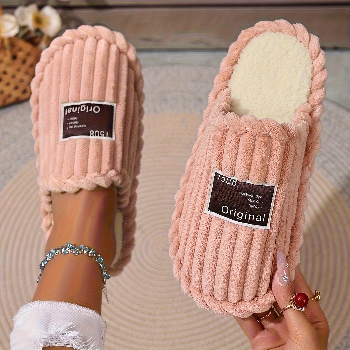 5 Colors Warm Soft Fabric Slippers Plush Lining Season